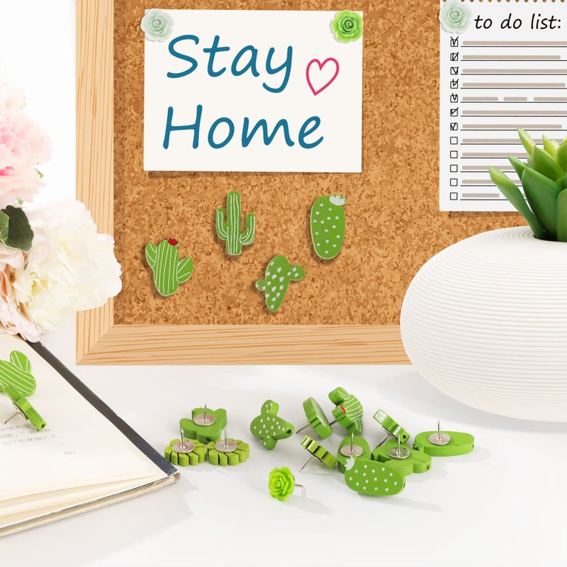 Gansita 60 PCS Decorative Push Pins Set  Cactus Palm Leaf Camellia Rose Thumb Tack Decorative Cute Push pins for Cork Board Bulletin Board Maps Photos Wall Home Office Classroom Decoration - Image 3